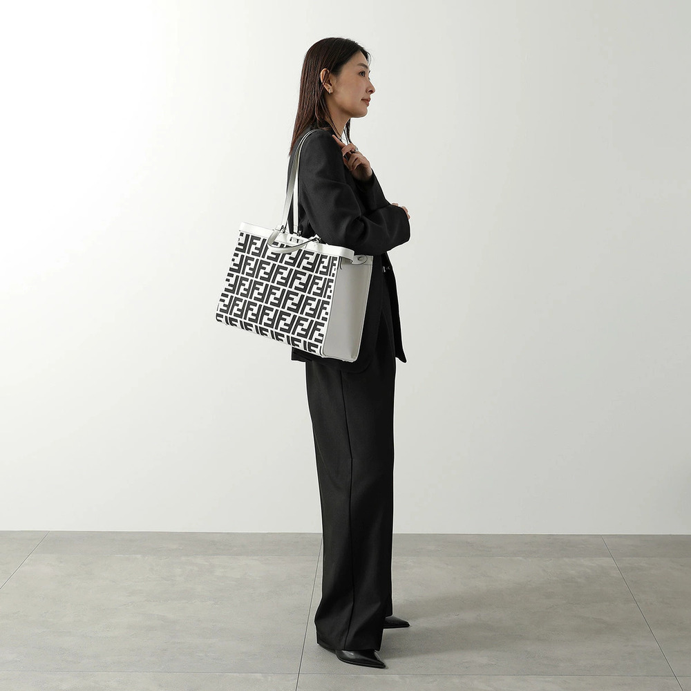 Fendi X TOTE Bag Handbag FF Zucca Embroidery WHITE RICENEROP